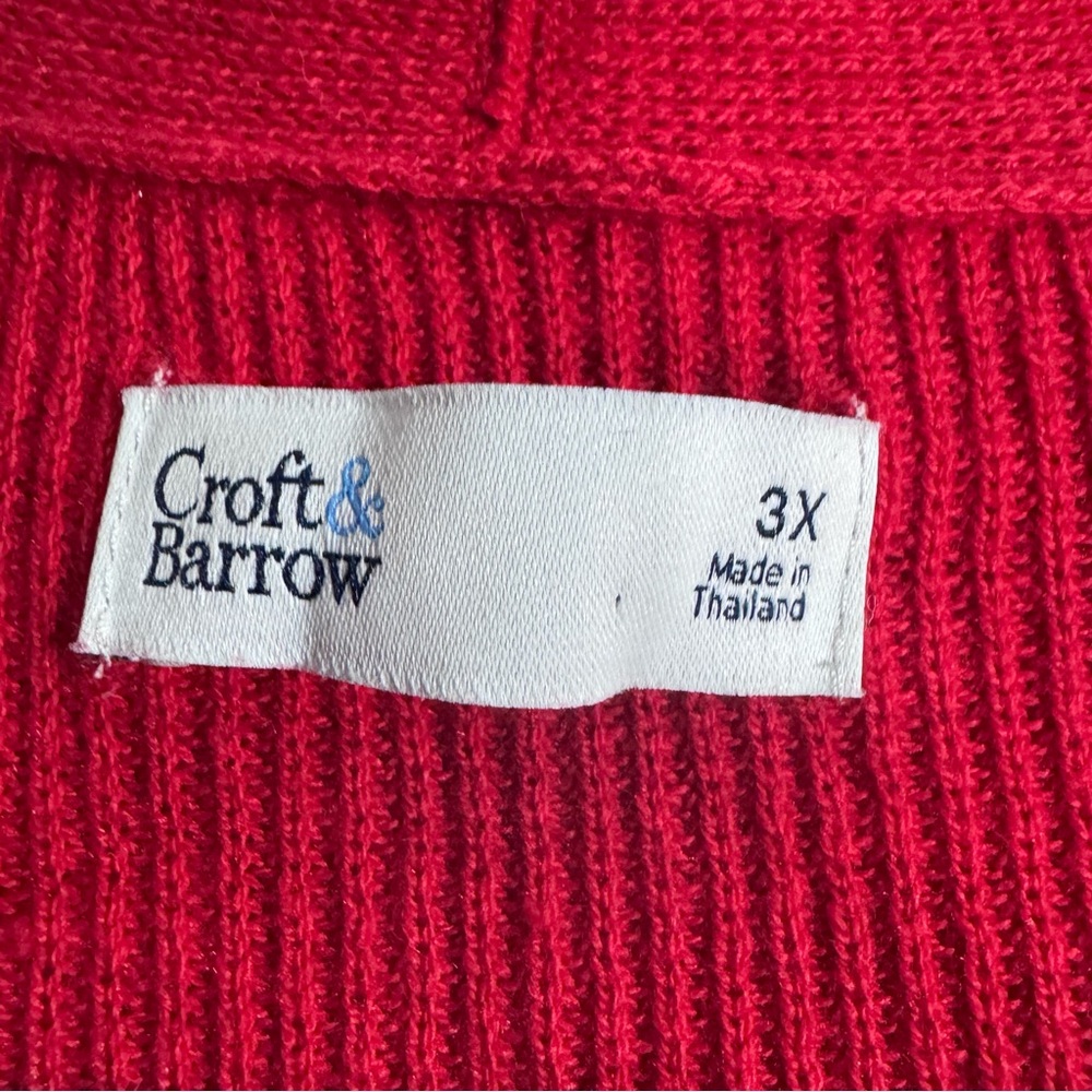 Croft & Barrow Cardigan 3X Red Open Front Knit Sweater Pockets Plus - Picture 2 of 5
